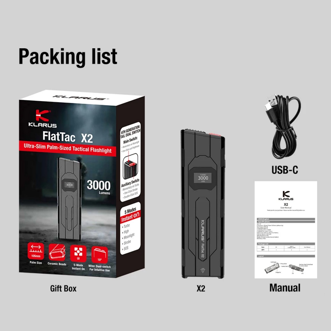 Edc Carry Flashlight - Linterna táctica EDC Klarus 3000LM, linterna